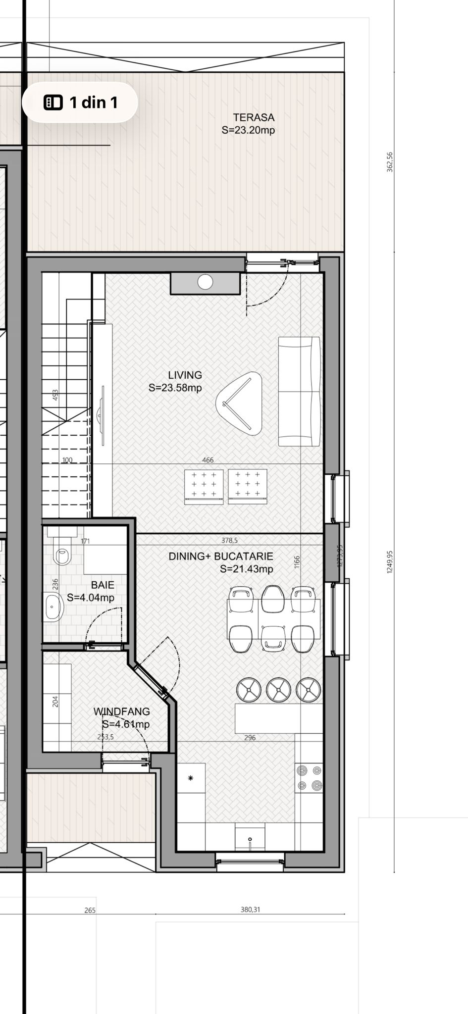 Plan parter 3 dormitoare